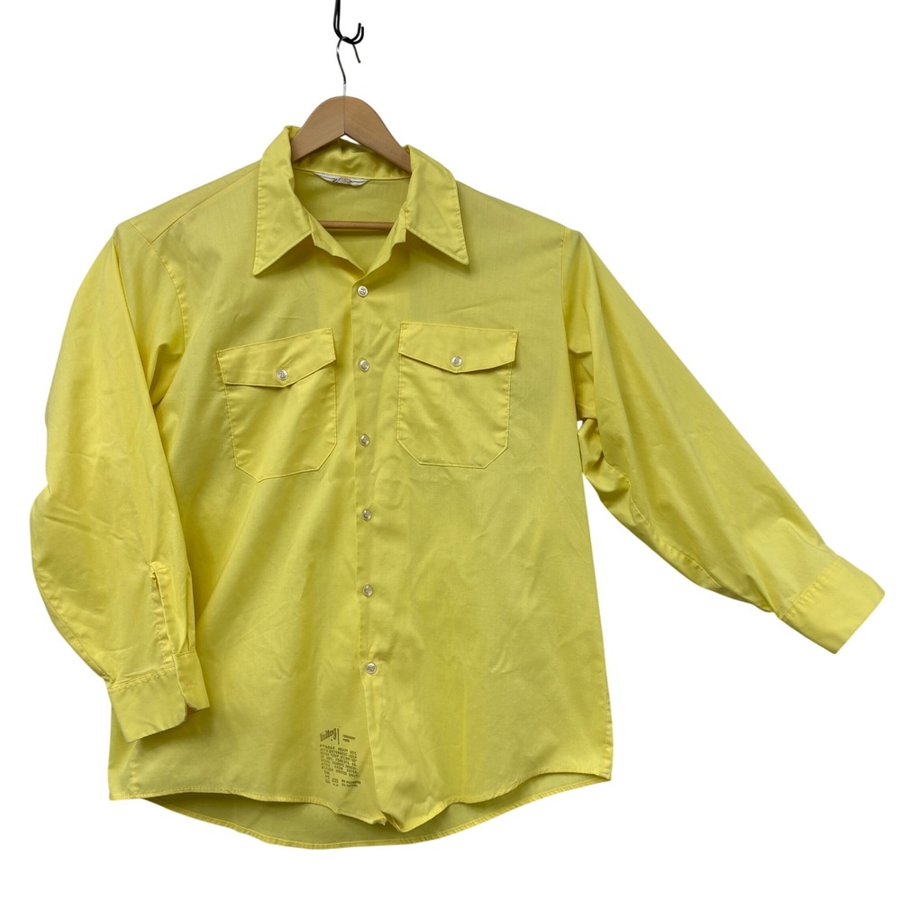 Vintage Unitog Mens Yellow Long Sleeve Union Made‎ Work Shirt Medium 17-17.5 USA